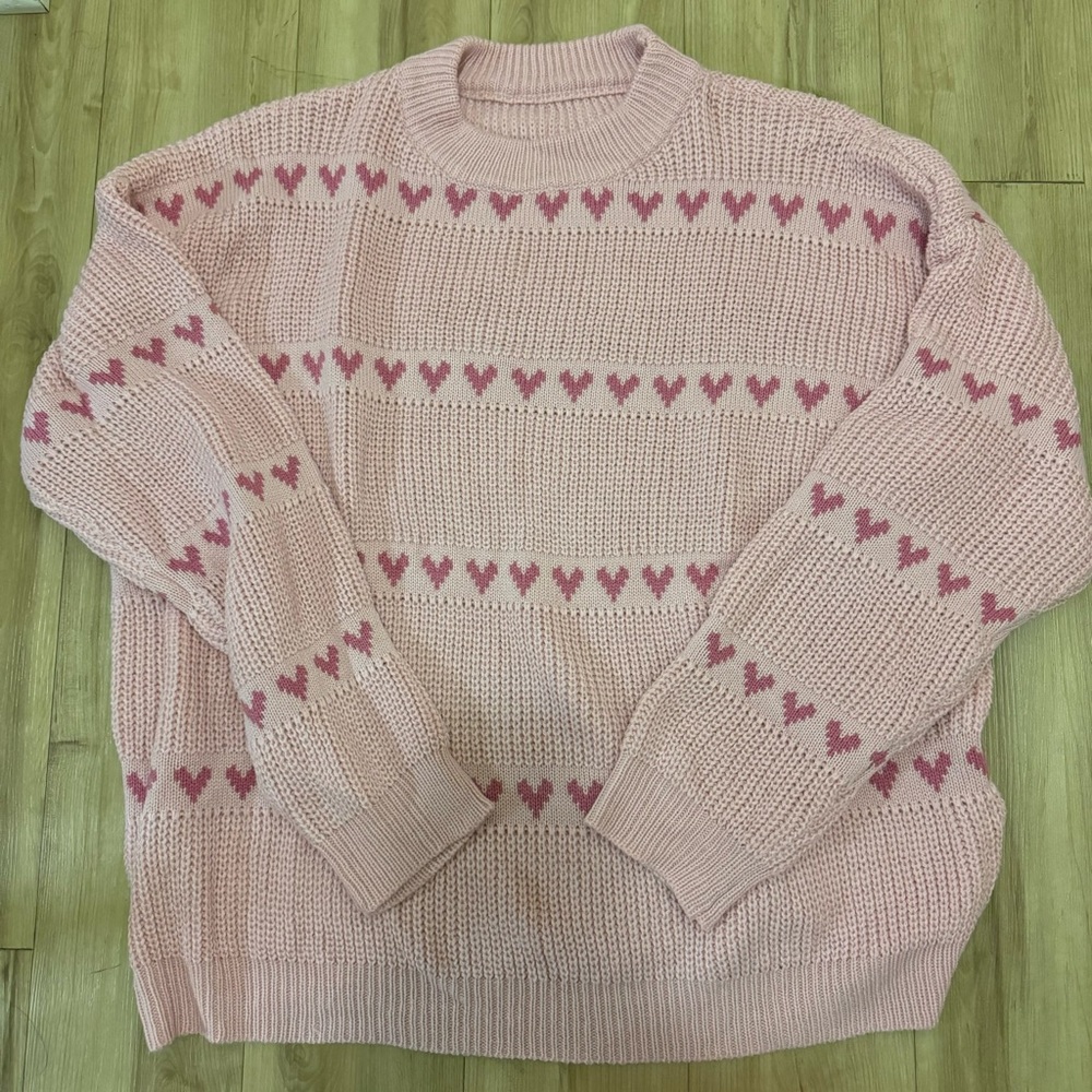 NWOT Oversized Pink Heart Sweater